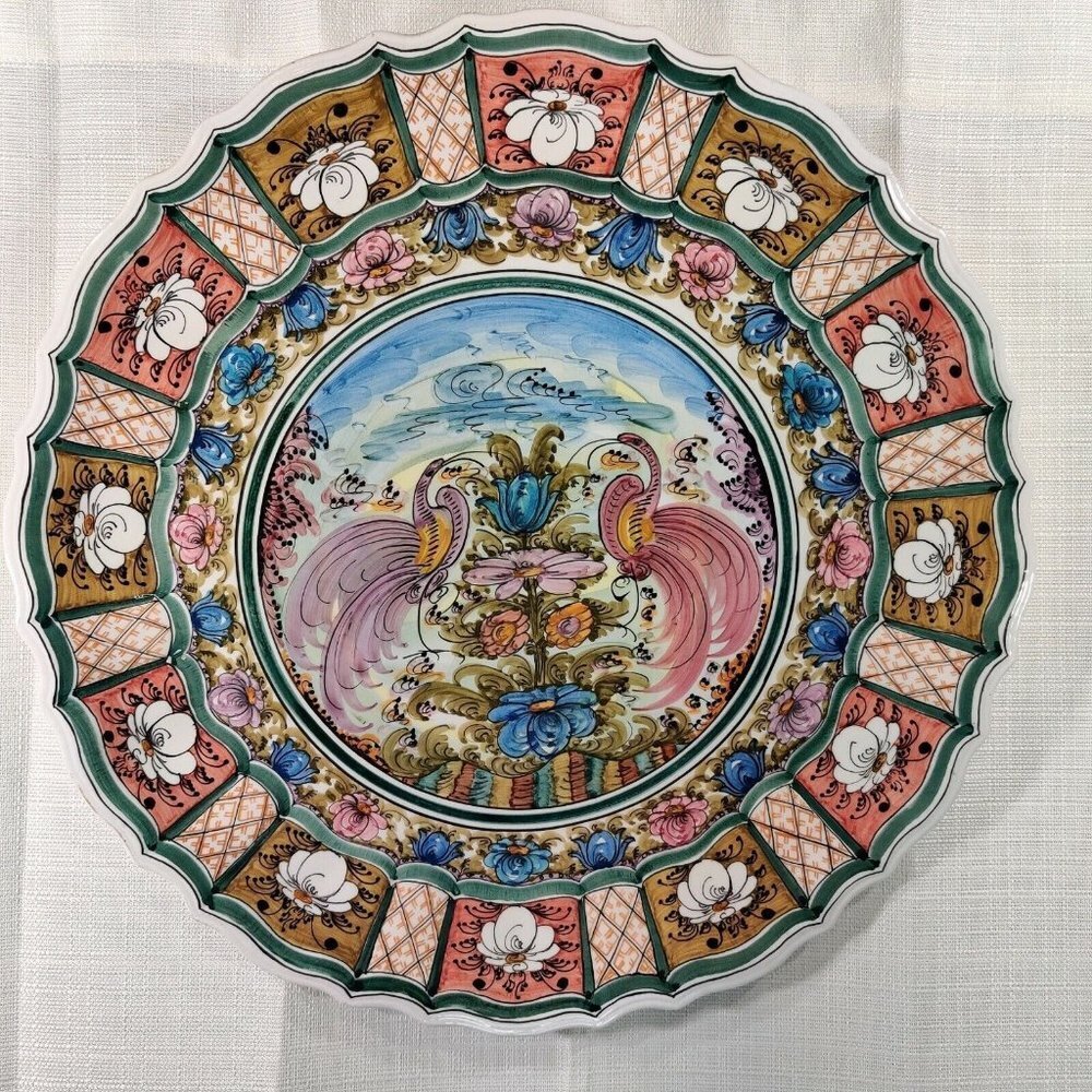 Vintage 80's SKYROS Ceramic Wallhanging 20" Plate • Hand Painted